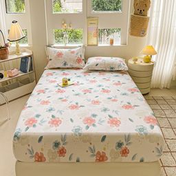 JC HOME Off White & Pink Floral 220 TC King Bedsheet with 2 Pillow Covers-image-86