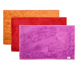 Kuber Industries Set Of 3 Solid Shaggy Microfiber Anti-Skid Rectangular Doormats-54