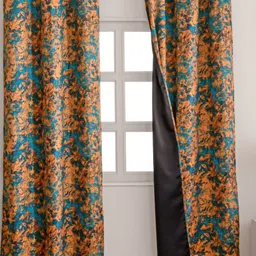 HOMEMONDE Teal & Orange Set of 2 Black Out Door Curtain-image-72