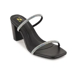 ZENVO Strapy Embellished Open Toe Block Heels image 3