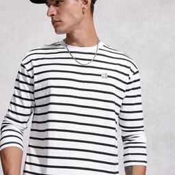 WROGN Striped Drop-Shoulder Sleeves Pure Cotton T-shirt-image-67
