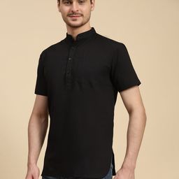 SKAVIJ Band Collar Cotton Short Straight Kurta-image-37