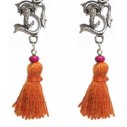 Gurjari Jewellers OM GANESH tops + Orange Taseel Earring-image-51