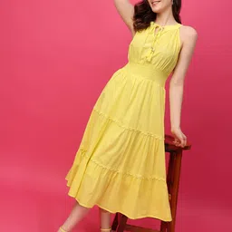 RANGRIWAZ Women Keyhole Neck Fit & Flare Midi Dress-image-79
