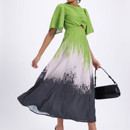 glitchez Colorblocked Cut Out Detail Ruched Fit & Flare Dress-43