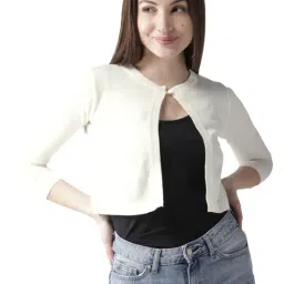 Style Quotient Women Solid Off White Cotton Smart Casual Crop Shrug-picture-37