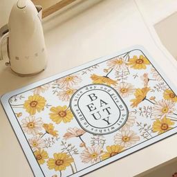 FAVRIA Yellow & White Printed Dish Drying Mat-34