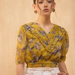 RARE Floral Printed Puff Sleeve Chiffon Blouson Crop Top-image-85