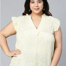Oxolloxo Women Plus Size Yellow Floral Print Cotton Ruffles Top-4
