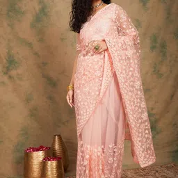SHADOW & SAINING Embellished Beads and Stones Net Saree-picture-1