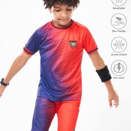 Pine Active Knit Half Sleeves Printed T-Shirt & Shorts Set - Red-picture-40