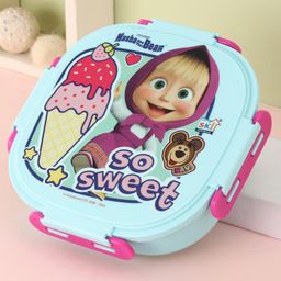 Masha and the Bear Baker Insulated 3 Grid Bento Printed  Lunch Box with Stainless Steel Inner & Steel Spoon - Blue-image-87