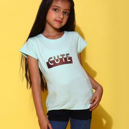 Tales & Stories Cotton Half Sleeves Cute Text Sequin Embellished Tee - Aqua Blue-picture-21
