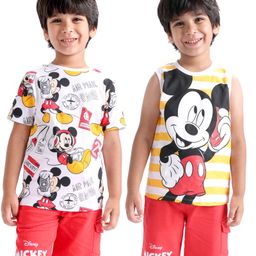 Babyhug Disney Single Jersey Knit  Half Sleeves Pack of 2 T-Shirts & Shorts Set with Mickey Mouse Print - Multicolour-image-48