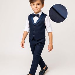 Mark & Mia Cotton Woven Full Sleeves Solid Colour 3 Piece Party Suit With Bow - Navy Blue-picture-25