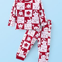 Babyhug Cotton KnitFull Sleeves Night Suit With Star Print - Maroon-image-87