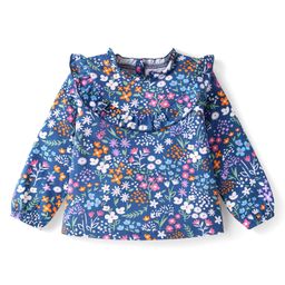 Babyhug Cotton Knit Full Sleeves A Line Floral Printed Top with Frill Detailing - Navy Blue-image-59