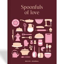 7mm Recipe Journal | Spoonfuls of Love | Make your own Recipe and Cook Book | Kitchen Essential | A5 Size | 4 Sticker sheets | Hardbound and Laminated |14.8 X 21 cms | Maroon-17