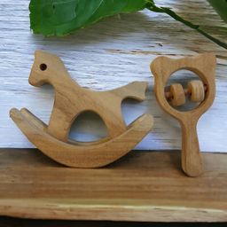 neemtoys Neem Wooden Swing Horse with Mickey Rattle - For Early Stage Learning & Sensory Developing-13