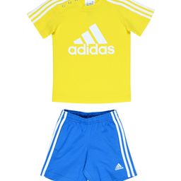 Adidas Kids Cotton Knit Half Sleeves T-Shirt & Shorts Set with Brand Name Print & Tape Detailing - Yellow & Blue-image-89