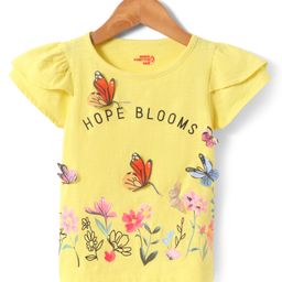 Under Fourteen Only Cotton Half Sleeves Typography Printed Top - Yellow-image-53