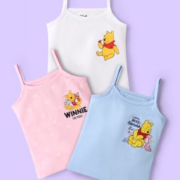 Babyhug Disney Interlock Knit Sleeveless Slips With Winnie The Pooh Print Pack Of 3 - Pink Blue & White-image-6