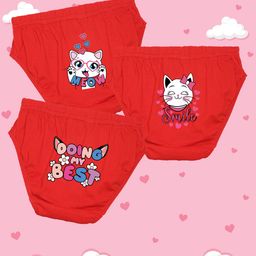 NUSYL Cotton Pack Of 3 Kitty & Rabbit Printed Panties - Red-image-89