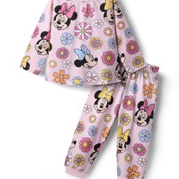 Babyhug Disney Single Jersey Knit Full Sleeves Co-ords Night Suit with Minnie Mouse Graphics - Pink-image-24