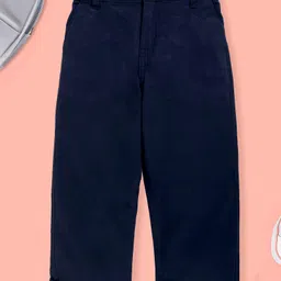 Kiddopanti Cotton Woven Solid Chinos - Navy-picture-10