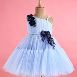 Rassha Sleeveless Floral Applique Detailed Knee Length Dress - Sky Blue-image-82