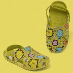 Yellow Bee Lion Designed Perforated Slingback Clogs - Green-picture-27