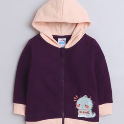 BUMZEE Looper Knit Full Sleeves Dino Printed Hooded Sweatjacket - Wine & Peach-image-103