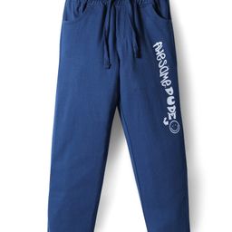 Olio Kids Sinker Knit Full Length Lounge Pants with Awesome Text Print - Navy Blue-image-93