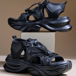 Shoetopia Solid Sandals - Black-image-7