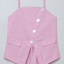 Taffykids Cotton Lycra Woven Sleeveless Striped Top - Pink & White-image-43