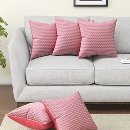 Aura Pink & White 5 Pieces Square Microfiber Cushion Covers-picture-31
