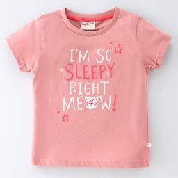 Lazy Bones Sinker Half Sleeves Night Suit with Text Print - Pink image 2