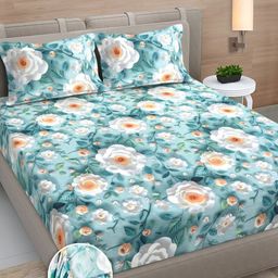FABINALIV Blue & White Floral 300 TC King Bedsheet with 2 Pillow Covers-image-86