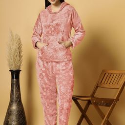 FABINALIV Women Floral Woollen Embossed Hooded Night Suit-image-88