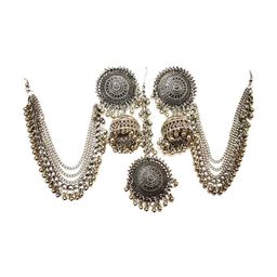 Oxidized Heaven Sterling Silver-Plated Textured Maang Tika and Earrings-image-93