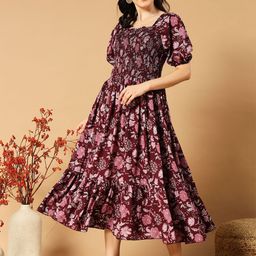 STARWORD Women Puff Sleeves Fit & Flare Dress-image-85