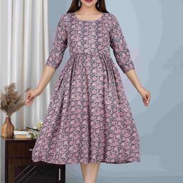 CORSICA Women Maternity Floral Printed Round Neck Maxi Gown Dress-image-91