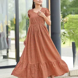 ODD BY chansi TRENDZ Women Ethnic Motifs Print Puff Sleeve Fit & Flare Maxi Dress-picture-47