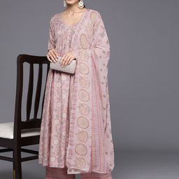 Libas Women Floral Printed Pleated Gotta Patti Kurta with Trousers & With Dupatta-11