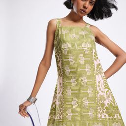glitchez Tropical Printed A-Line Mini Dress With Pom Pom Hem-image-79