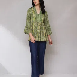 aarke Ritu Kumar Green Printed A Line Kurti image 4