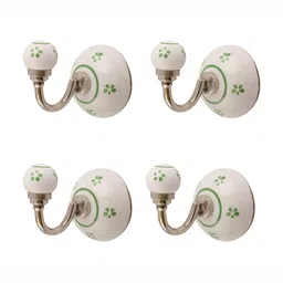Indianshelf White & Green 4 Pieces Printed Metal Hooks-7