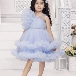 Ministitch Girls Blue Flared Fit Party Dress-image-4
