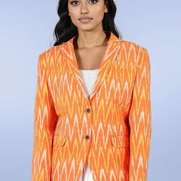 Talethread Ikat Printed Cotton Single-Breasted Casual Blazer-picture-4