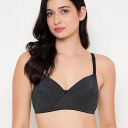 Clovia Black Polyamide Printed Padded Full Cup Wire Free T-Shirt Bra-picture-39
